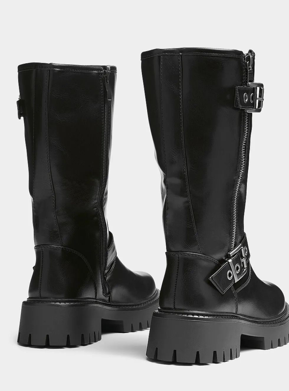 Faux-leather biker boots