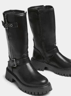 Faux-leather biker boots
