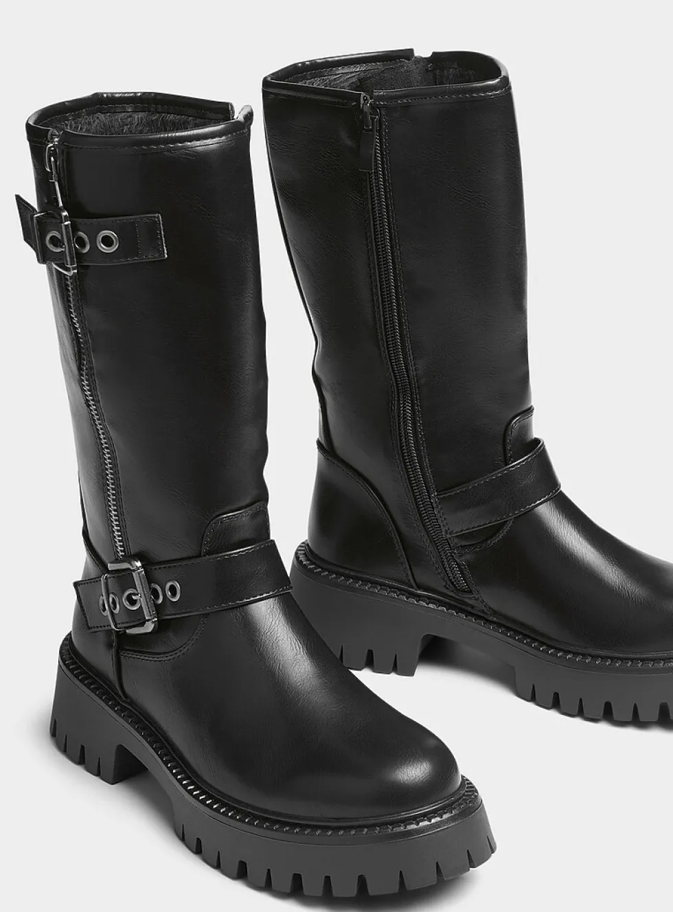 Faux-leather biker boots
