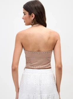 Faux-suede Western halter cami