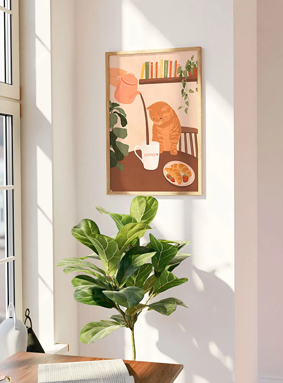 Feline breakfast art print