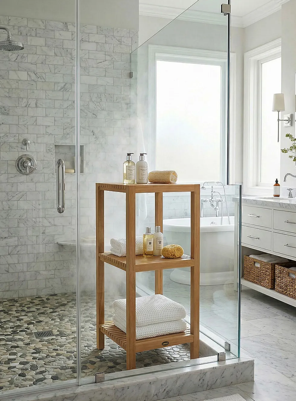 Fiji square teak wood shelving