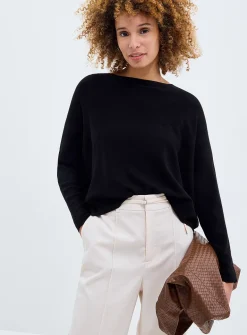 Fine knit oversized boxy-fit boat-neck sweater