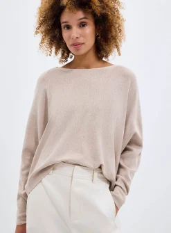 Fine knit oversized boxy-fit boat-neck sweater