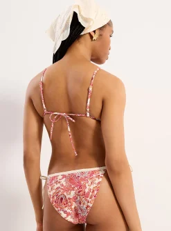 Fine lace-trim high-cut slim bikini bottom