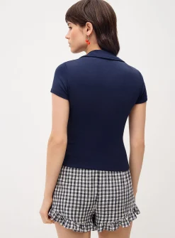 Fine ribbing Johnny collar T-shirt