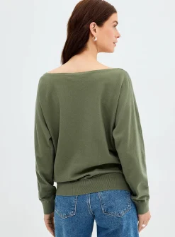 Fine-knit boat-neck sweater