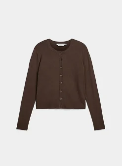 Fine-knit crew-neck cardigan