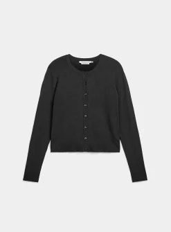 Fine-knit crew-neck cardigan
