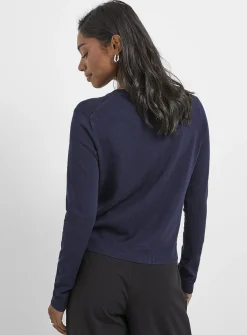 Fine-knit crew-neck cardigan