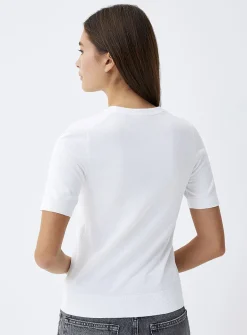 Fine-knit short-sleeve sweater