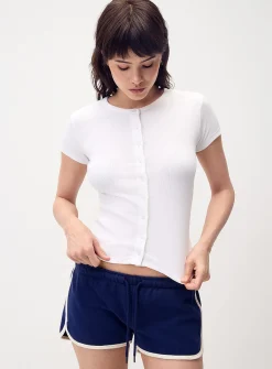 Finely ribbed button-up T-shirt
