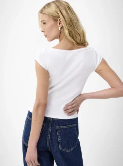 Finely ribbed cap-sleeve cropped T-shirt