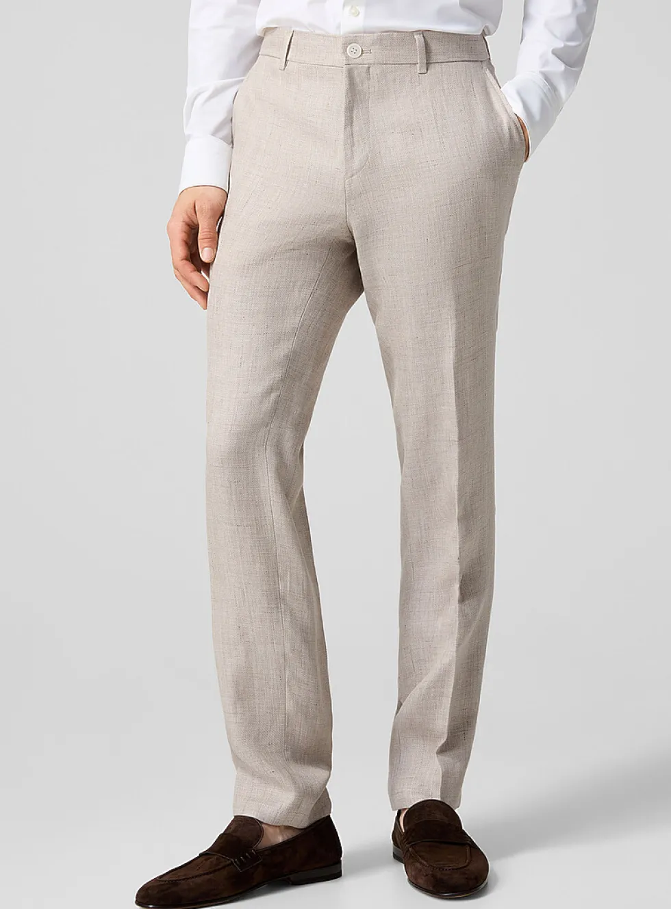 Fitted linen-blend pant