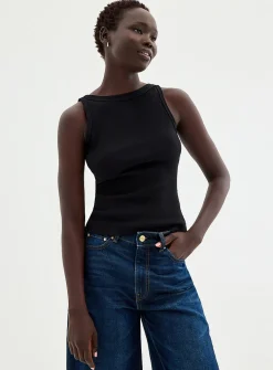 Fitted ribbed boat-neck cami