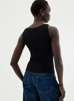 Fitted ribbed boat-neck cami