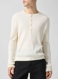 Fitted rib-knit Henley sweater