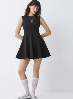 Fitted-waist flared tailored dress