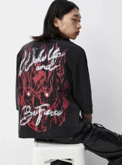 Flaming skull washed T-shirt