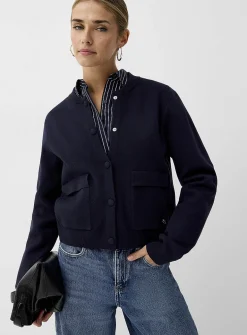 Flap pockets dense knit boxy-fit cardigan