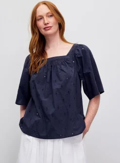 Flared broderie anglaise blouse