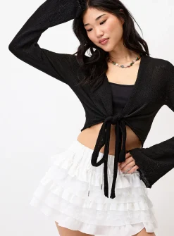 Flared-sleeve terry shrug