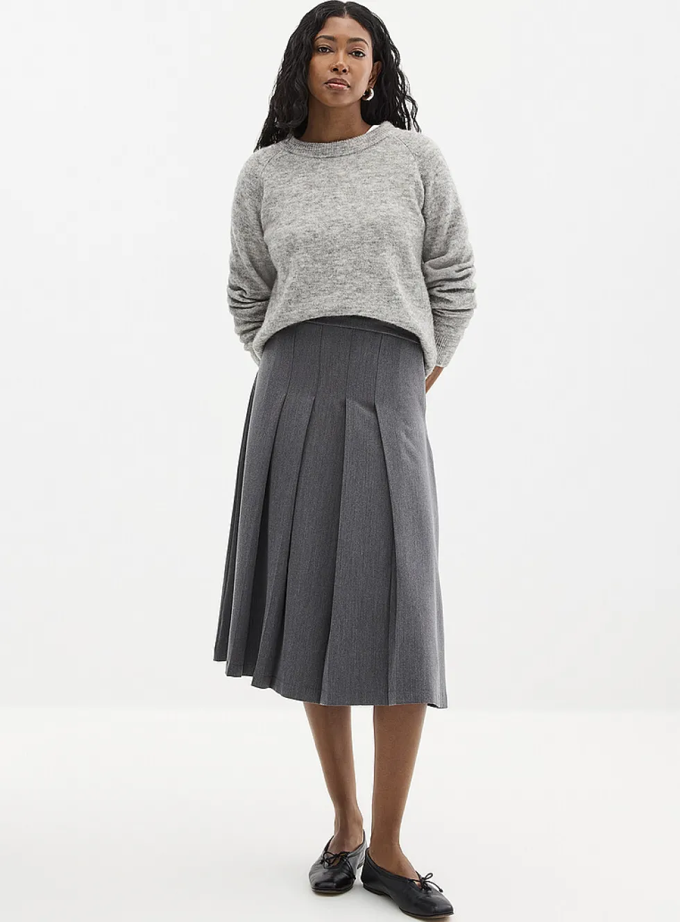 Flat pleats midi skirt