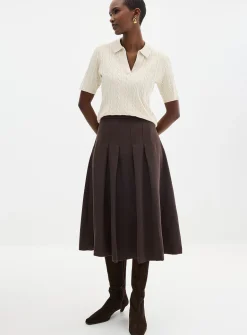 Flat pleats midi skirt