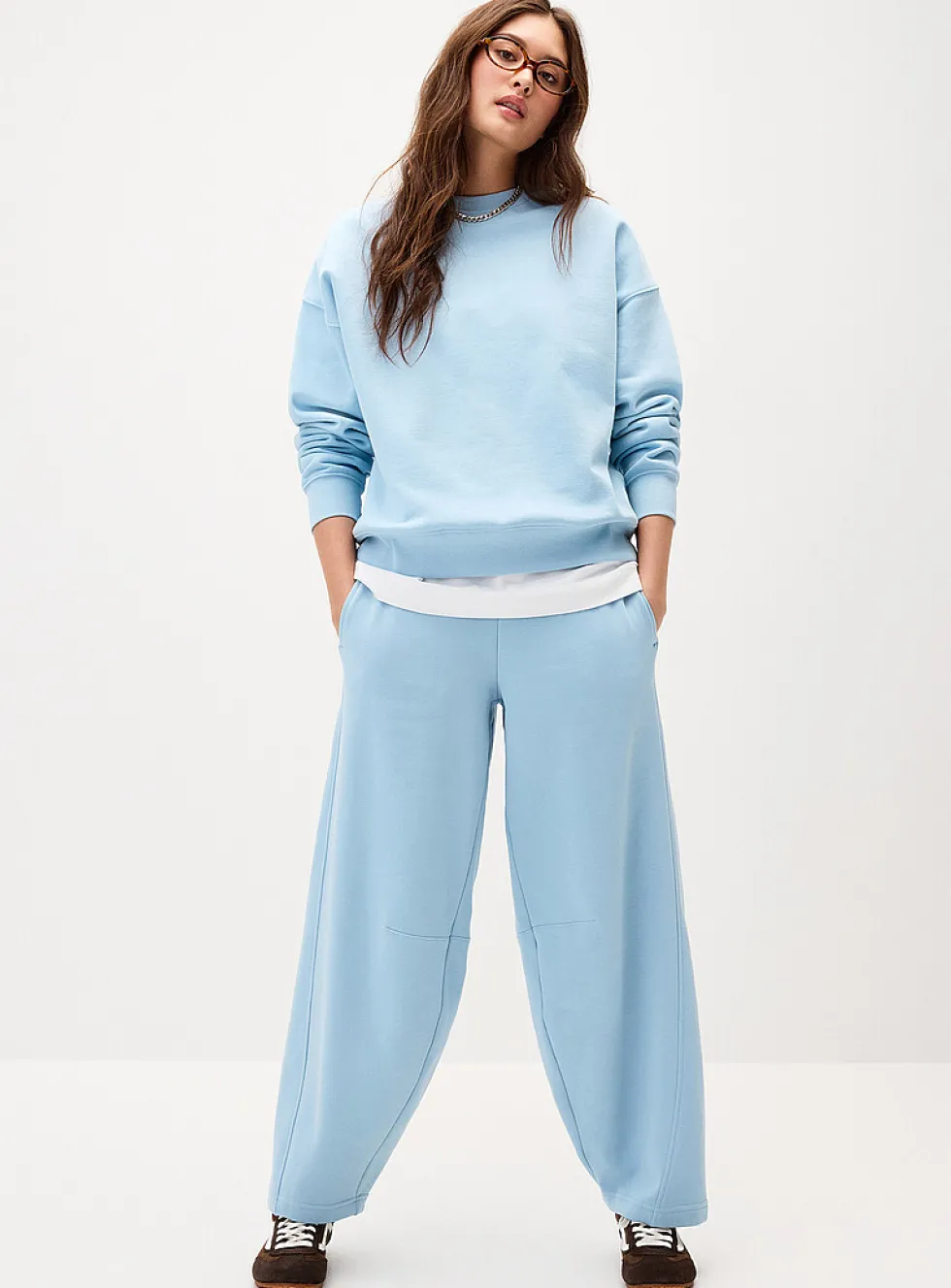 Fleece barrel-leg pant