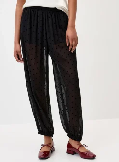 Flocked polka dots chiffon barrel-leg pant