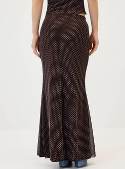 Flocked polka-dot mesh maxi skirt