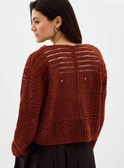 Floral crochet boxy-fit cardigan