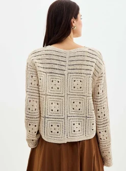 Floral crochet boxy-fit cardigan