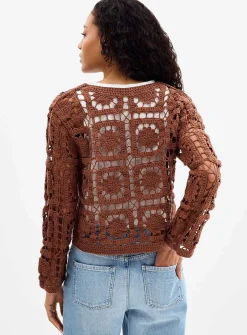 Floral crochet pure cotton sweater