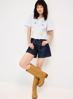 Floral embroidery boxy-fit shirt
