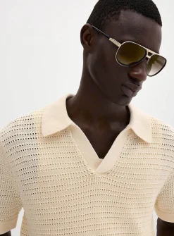 Floral embroidery Johnny collar polo