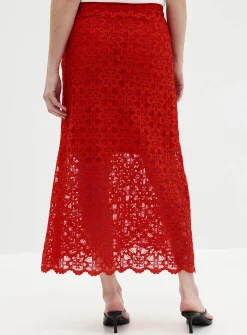 Floral guipure maxi skirt