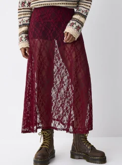 Floral lace flared skirt