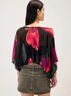 Floral mesh poncho