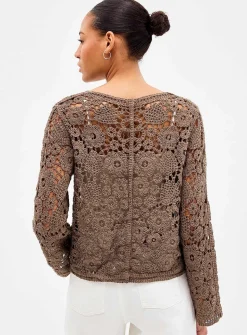Floral pattern crocheted cardigan
