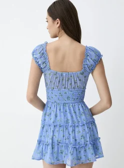 Floral ruffled veil dress