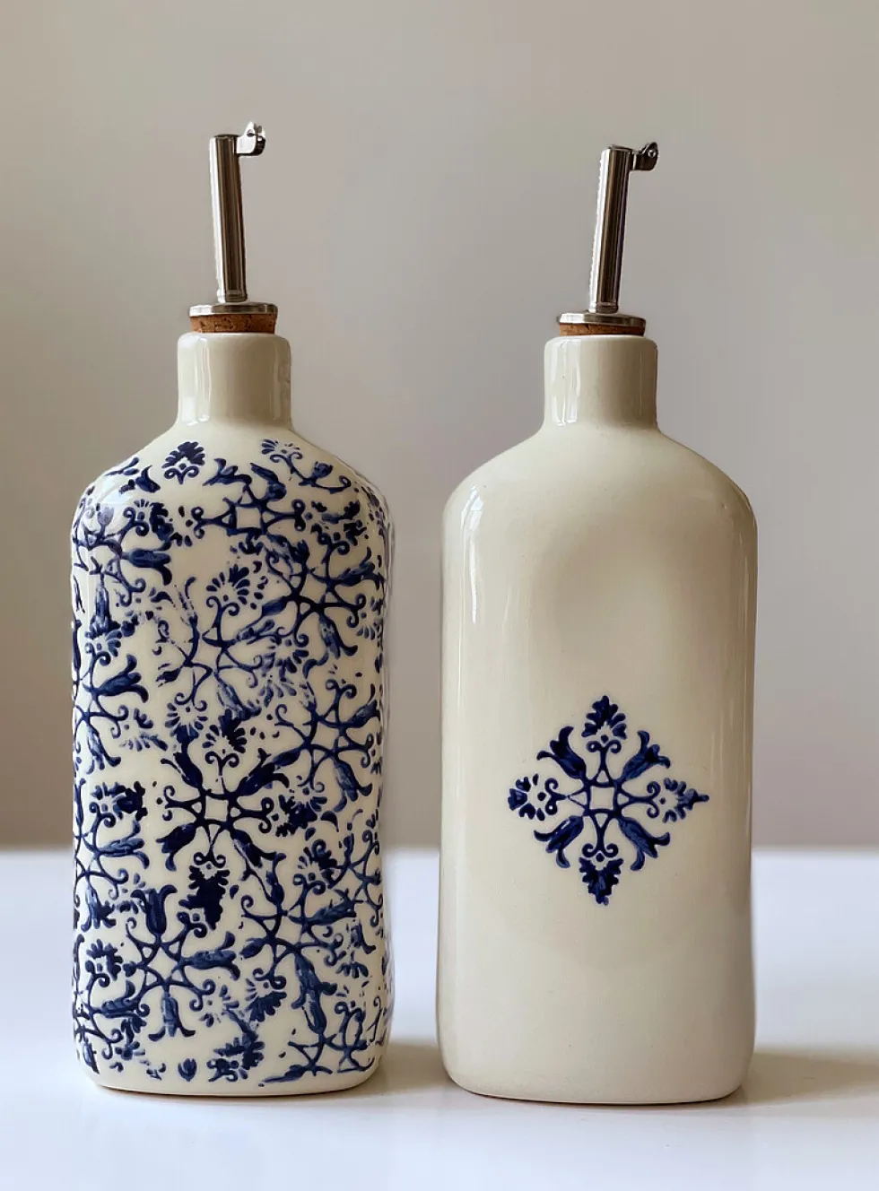 Floral tapestry porcelain oil cruet set