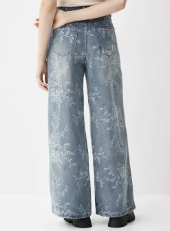 Floral tapestry wide-leg jean