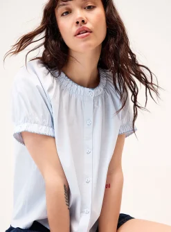Flower buttons poplin shirt