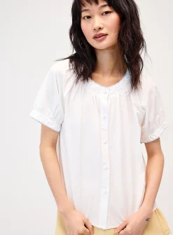 Flower buttons poplin shirt