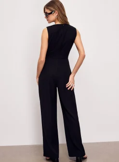 Flowy belted sleeveless jumpsuit