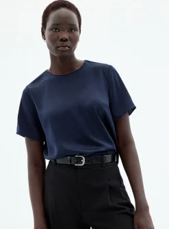 Flowy satin boxy-fit blouse