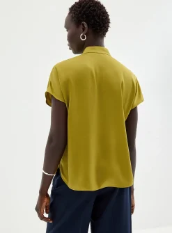 Flowy satin cap-sleeve blouse