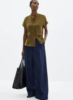 Flowy satin cap-sleeve blouse