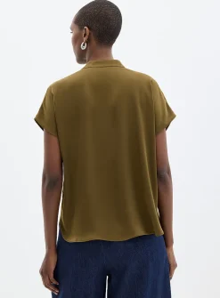 Flowy satin cap-sleeve blouse